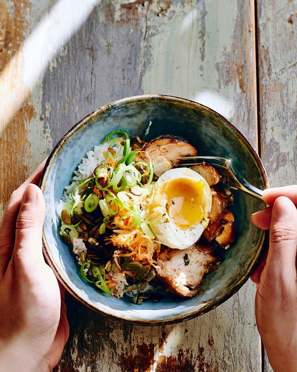 Schnell & Einfach: Reis-Bowl mit Hähnchen und Ei Rezept
