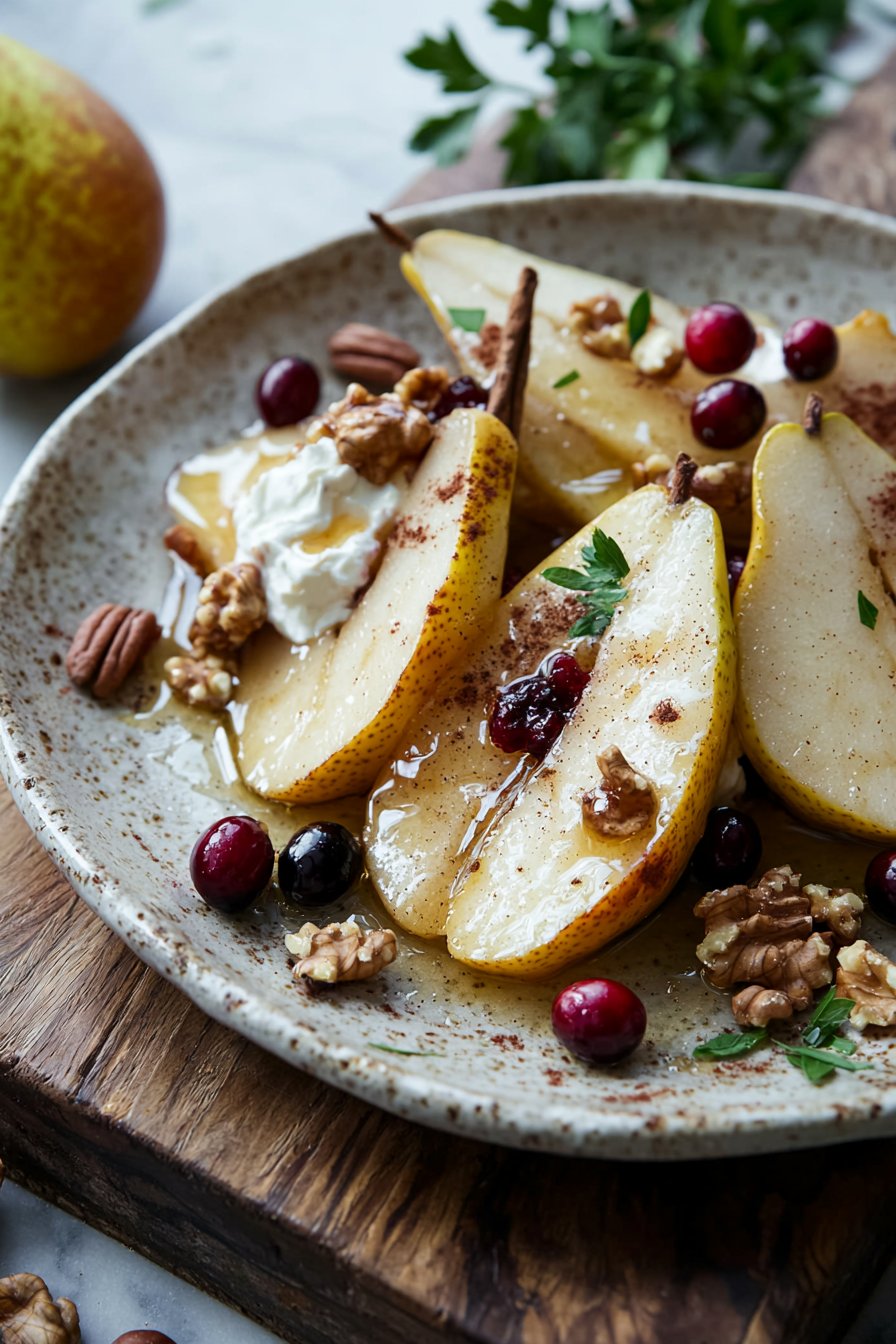 Baked Pears with Cream Cheese, Honey and Cranberries