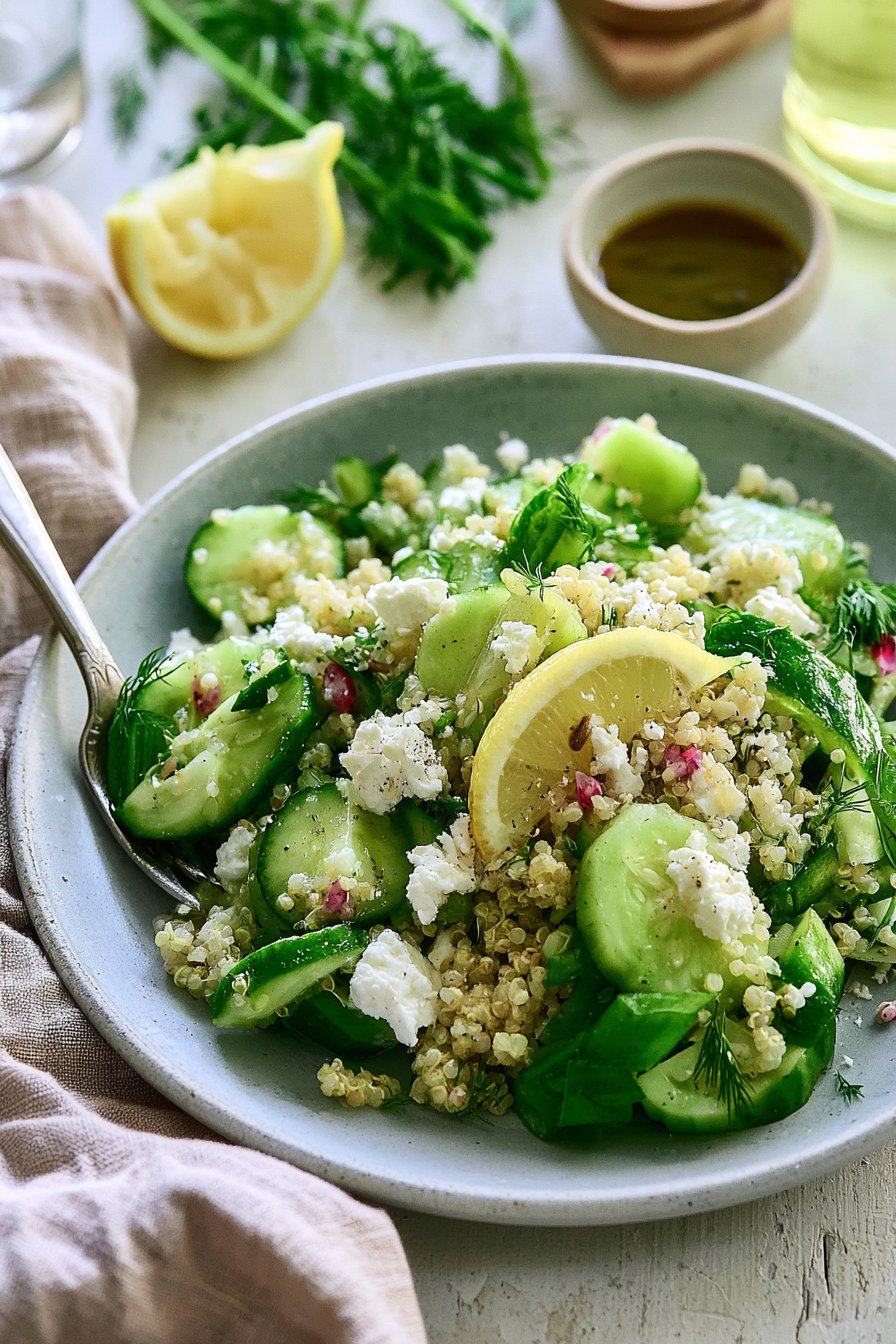 Cucumber Feta Quinoa Salad with Lemon Dill Dressing