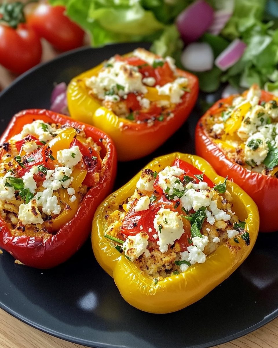 Gefüllte Feta-Paprika mit buntem Salat