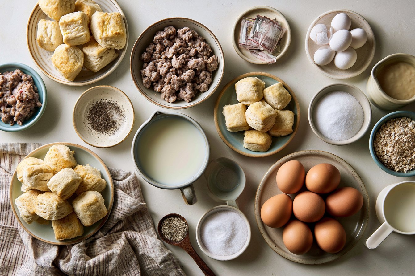 Biscuits and Gravy with Sausage and Egg Breakfast Casserole