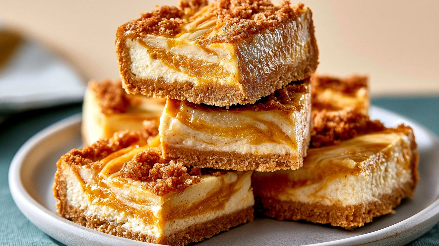 Creamy Pumpkin Cheesecake Bars with Spiced Swirl