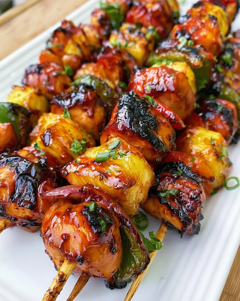 Spicy Honey BBQ Glazed Chicken Skewers