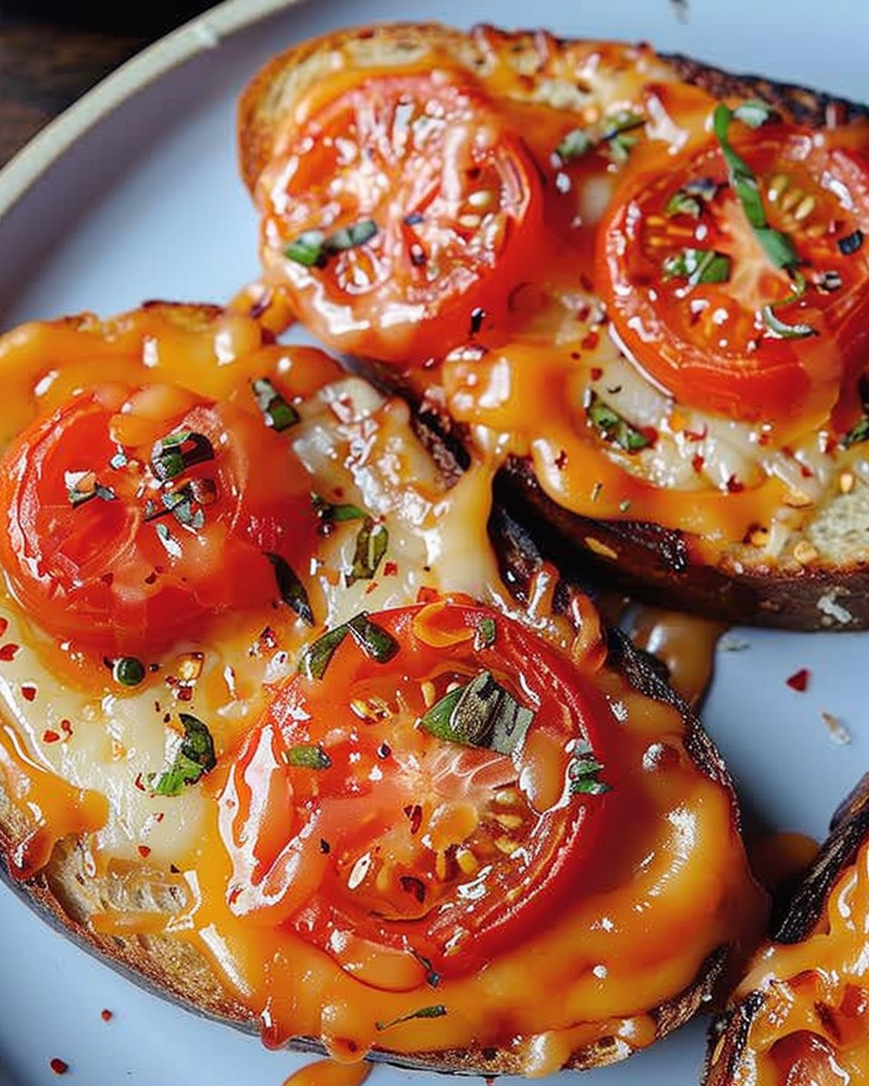 Buttery Tomatoes on Cheese on Toast