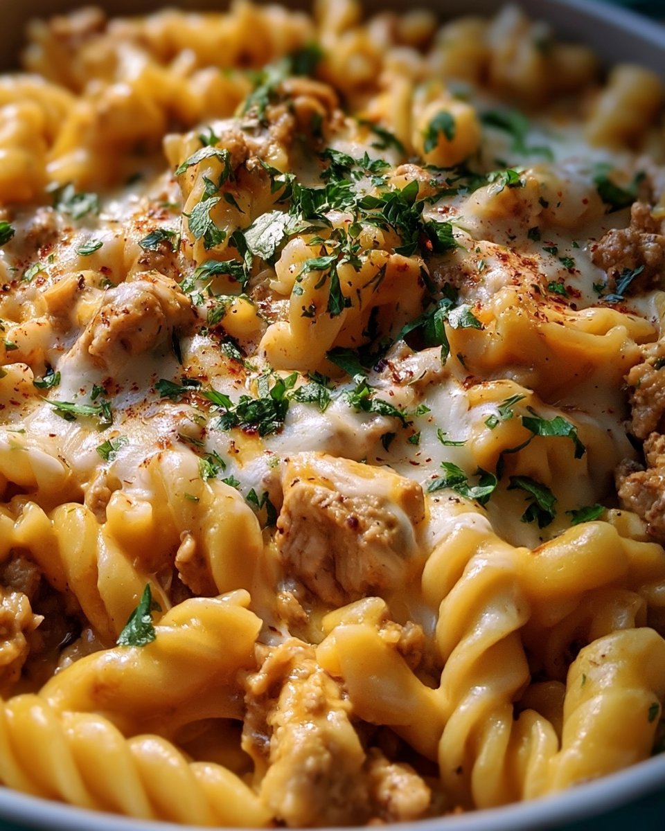 One-Skillet Cheesy Ground Chicken Pasta
