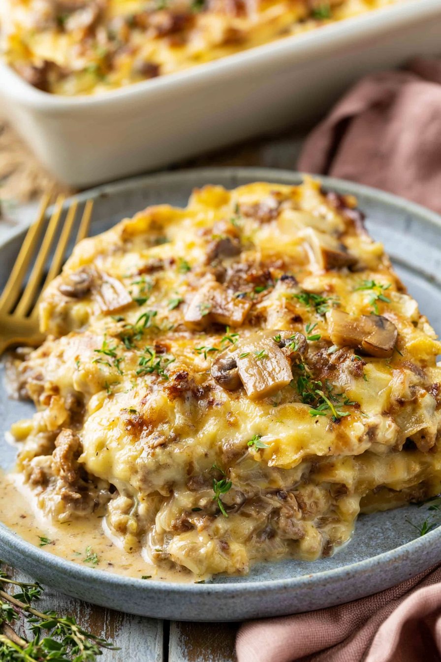 Cheesy Beef and Mushroom Casserole