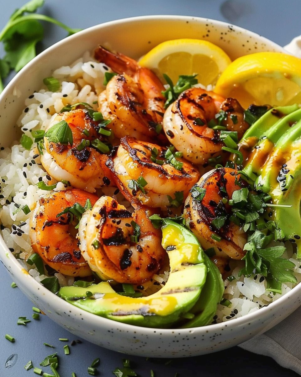 Healthy Grilled Shrimp and Avocado Bowls