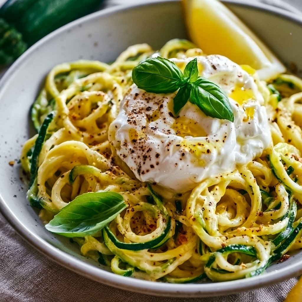 Zitronen Zucchini Pasta mit cremiger Burrata