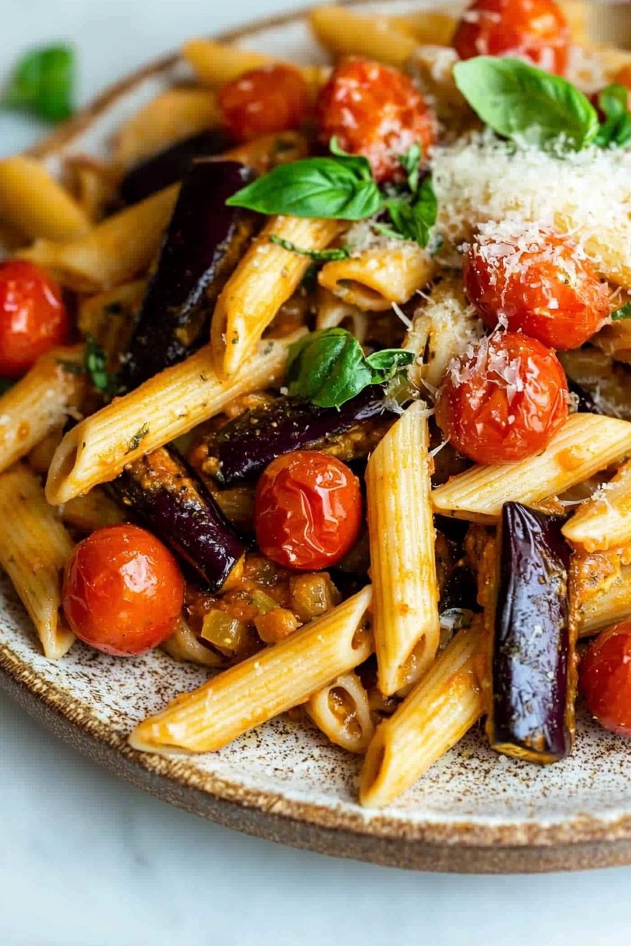 Flavorful Roasted Eggplant Tomato Penne Pasta