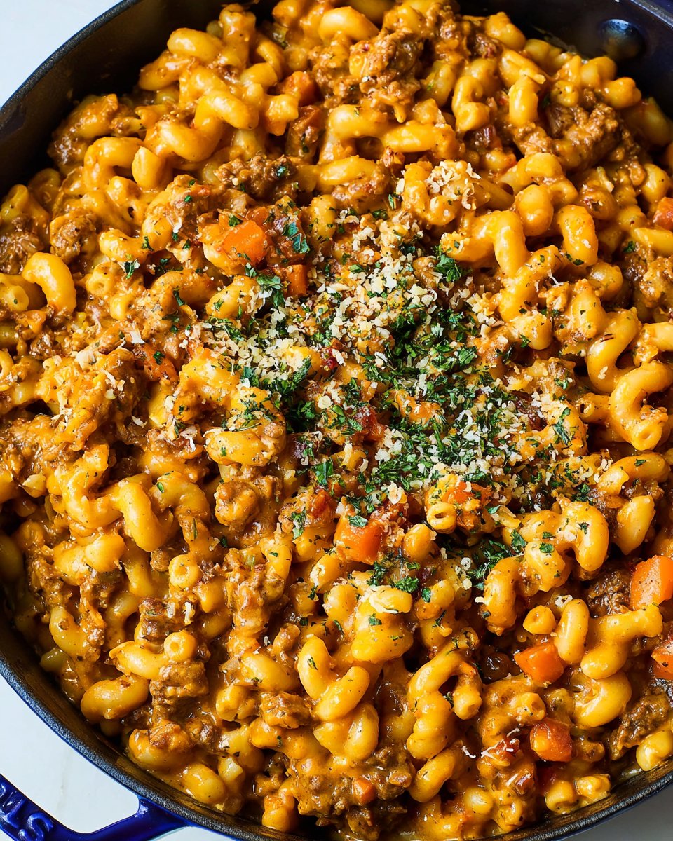 Creamy Cheddar Beef Pasta