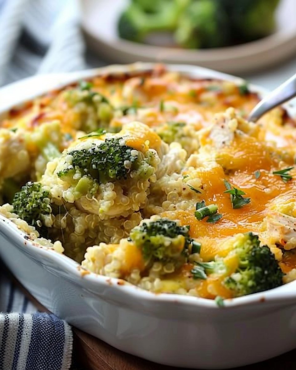 Cheesy Chicken Broccoli Quinoa Bake