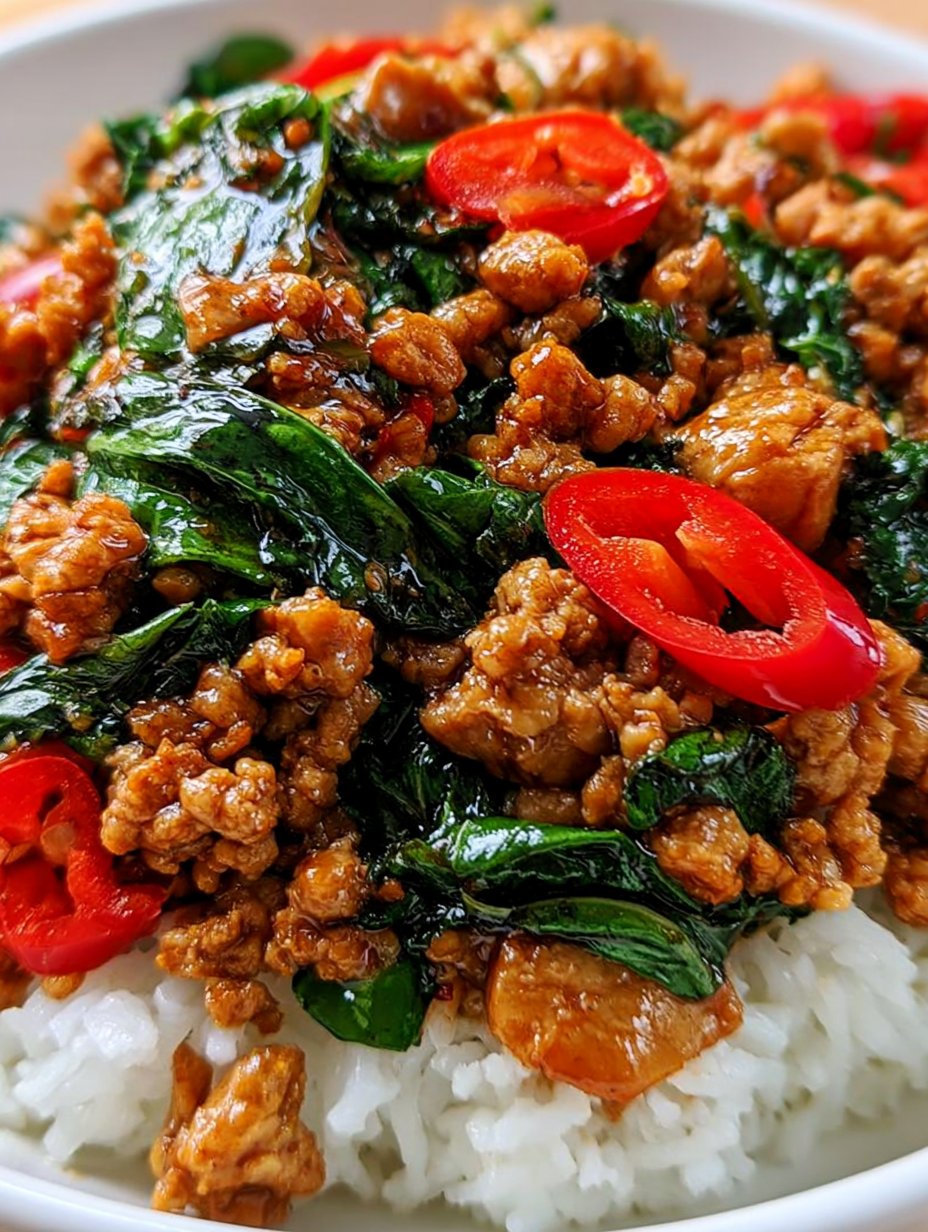 Pollo al albahaca tailandesa (Pad Krapow)