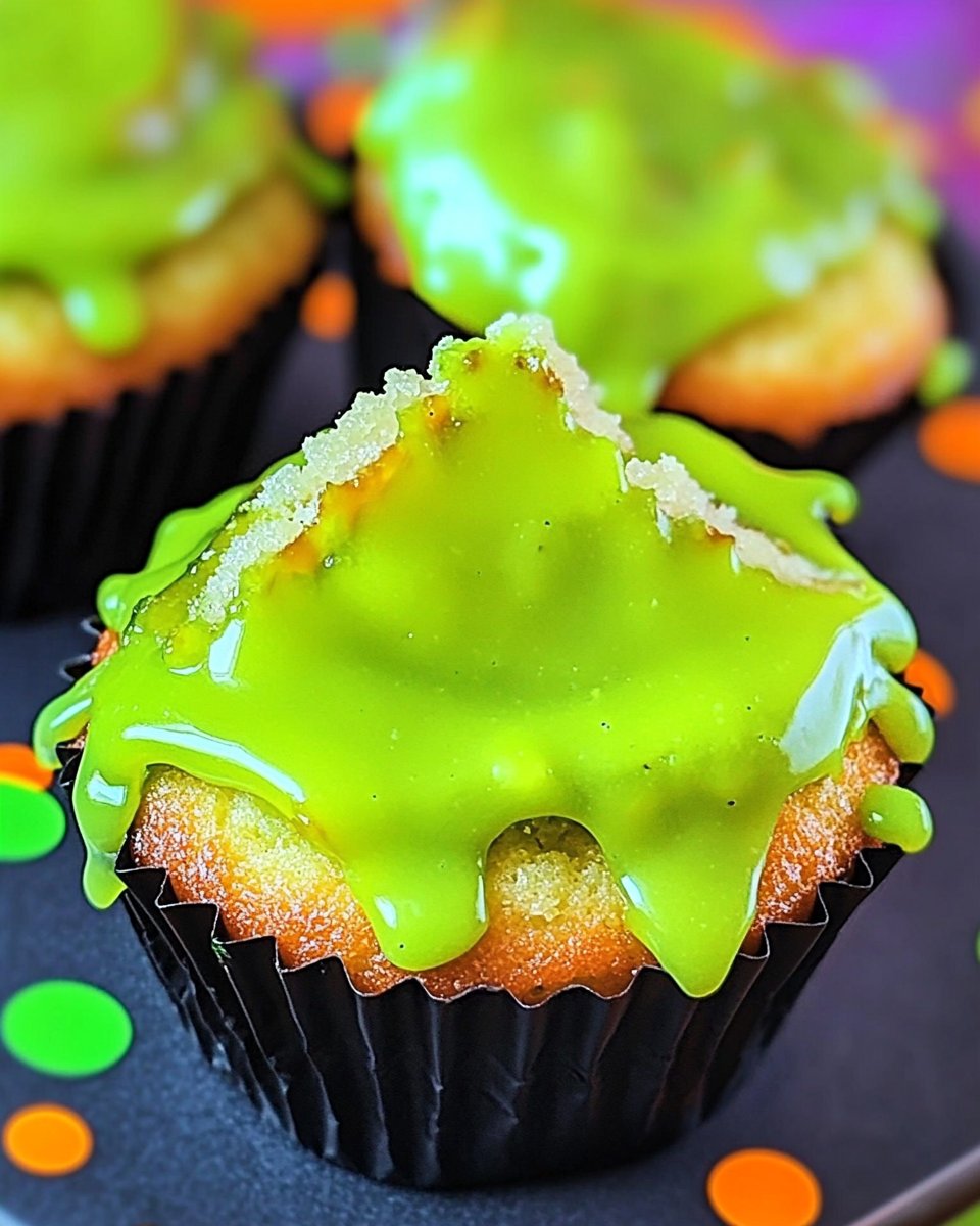 Slime Filled Coconut Lime Halloween Cupcakes
