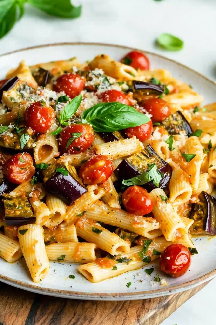 Delicious Tomato Eggplant Vegan Pasta