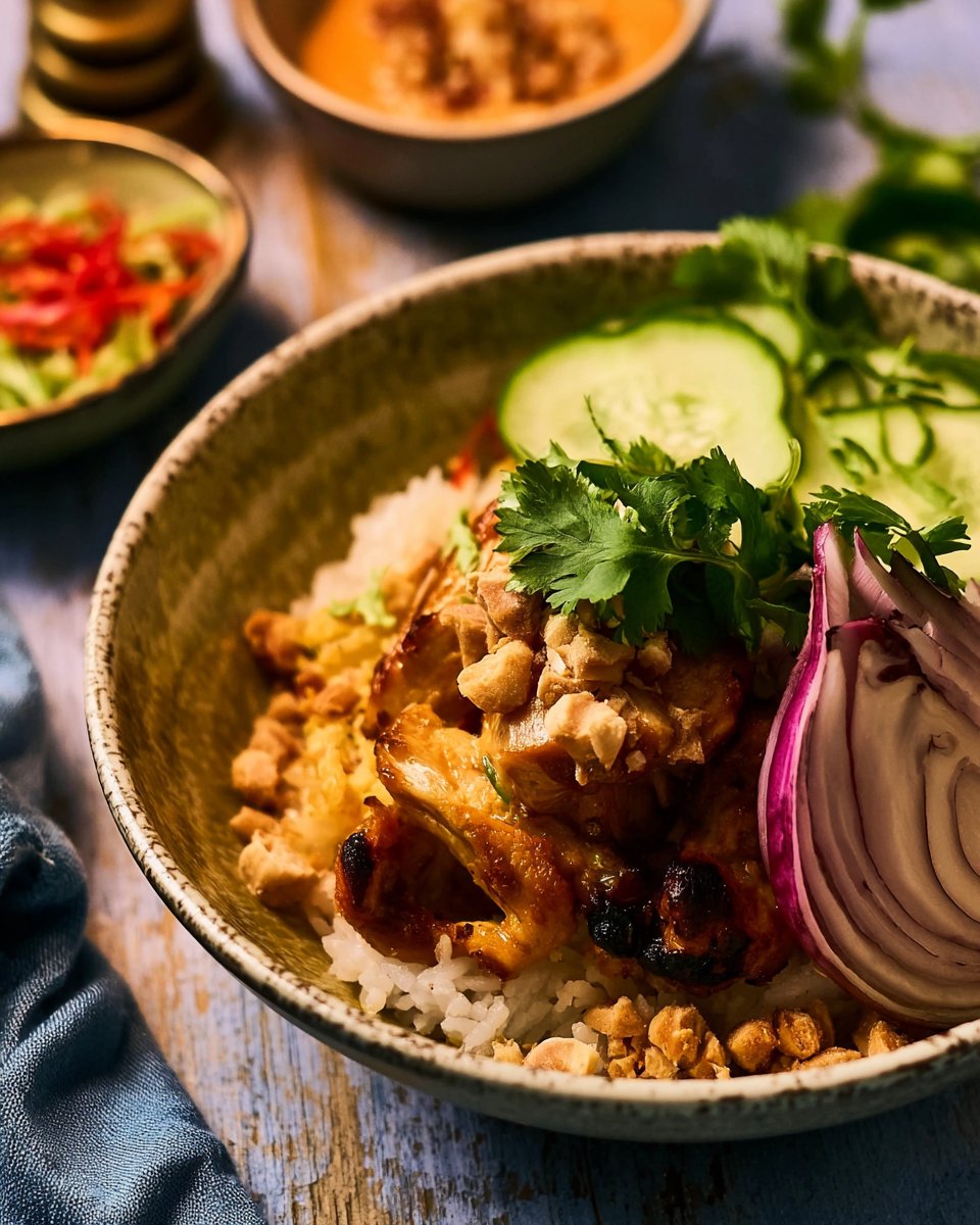 Air-fryer Chicken Satay Bowl with Peanut Crunch