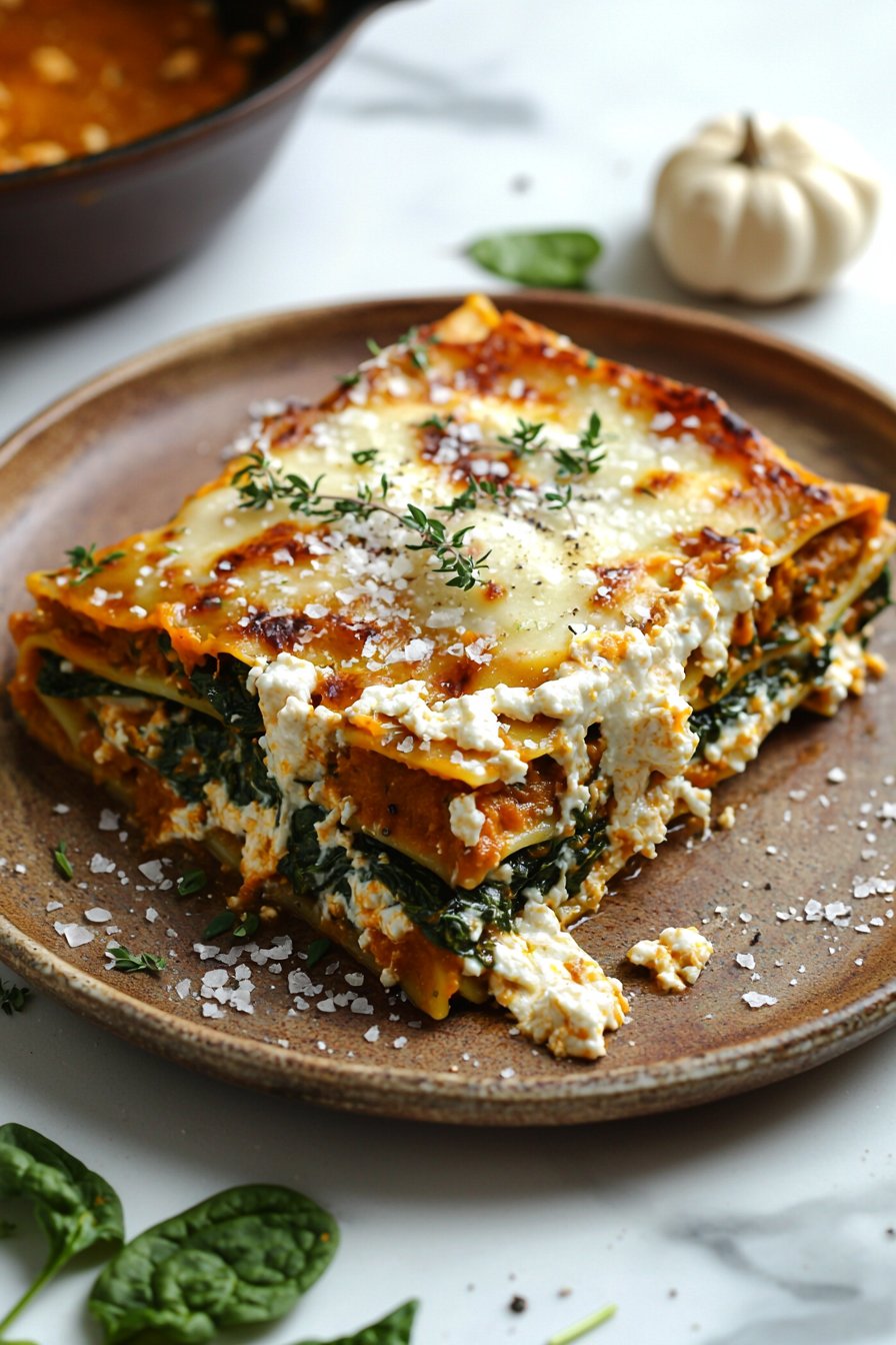 Vegetarian Pumpkin Spinach Lasagna