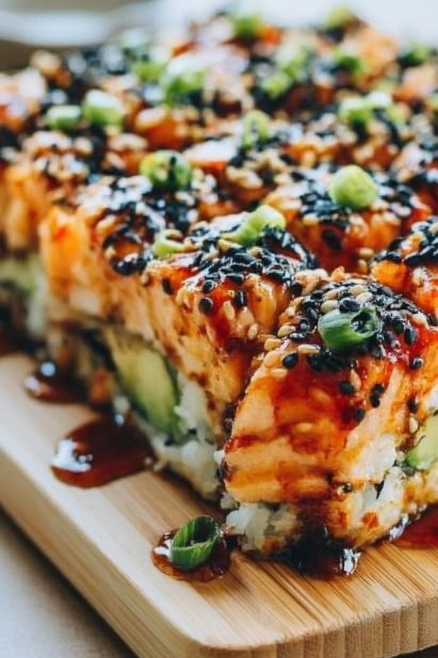 Baked Spicy Salmon Sushi Casserole