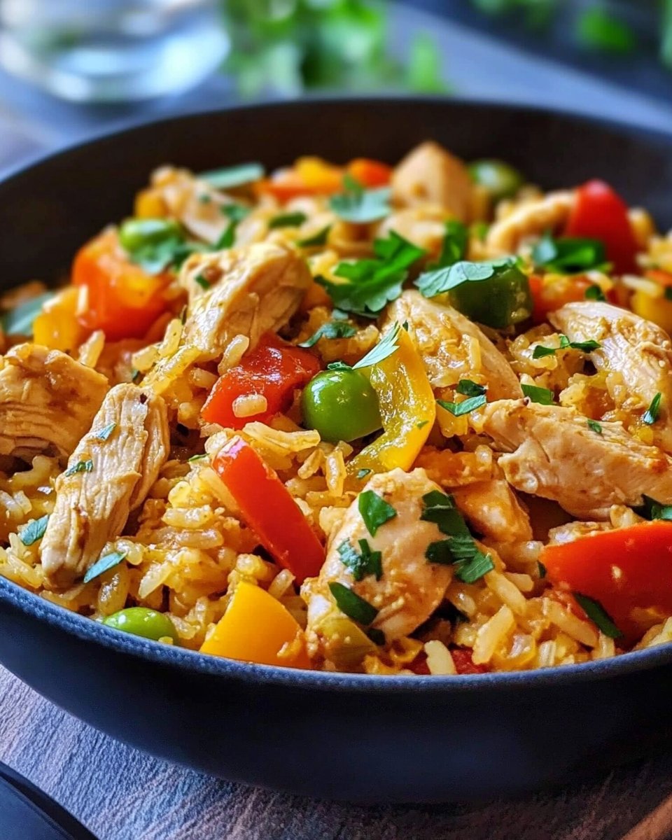 Hühnchen-Reisgericht mit Paprika