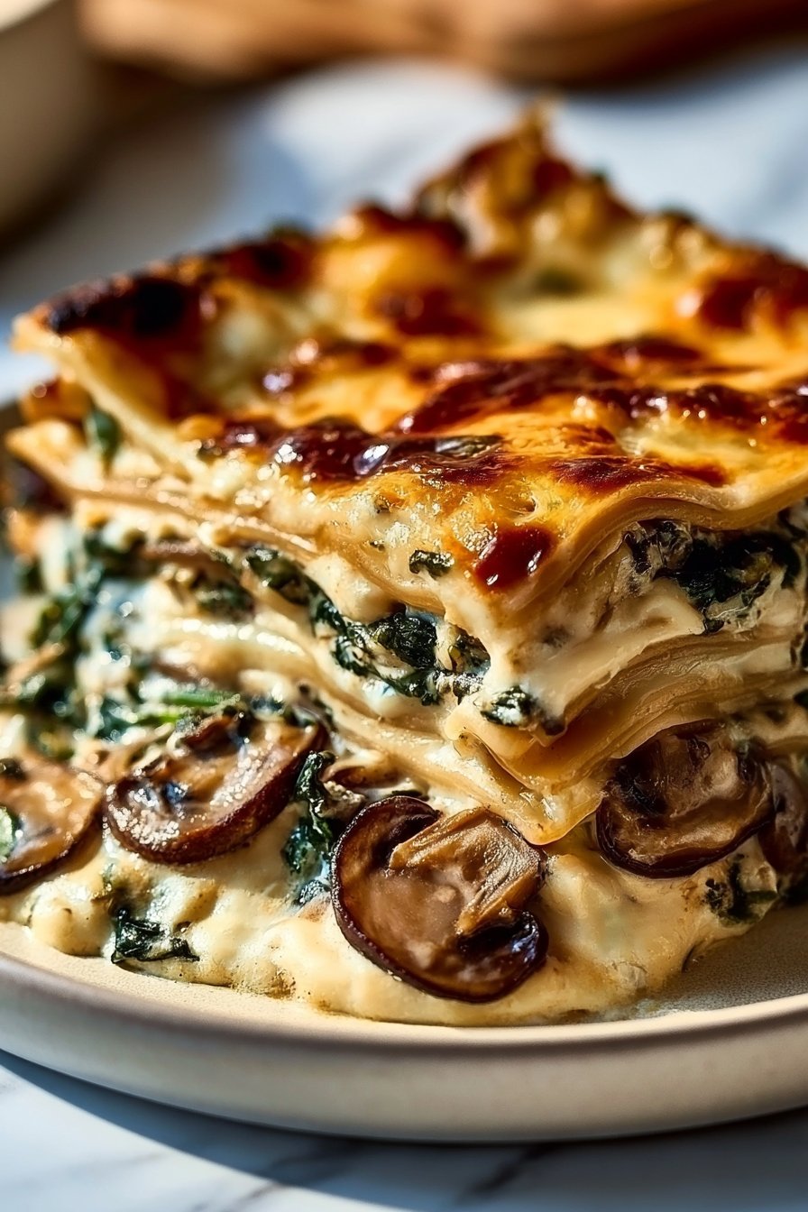 Easy Creamy Spinach Mushroom Lasagna