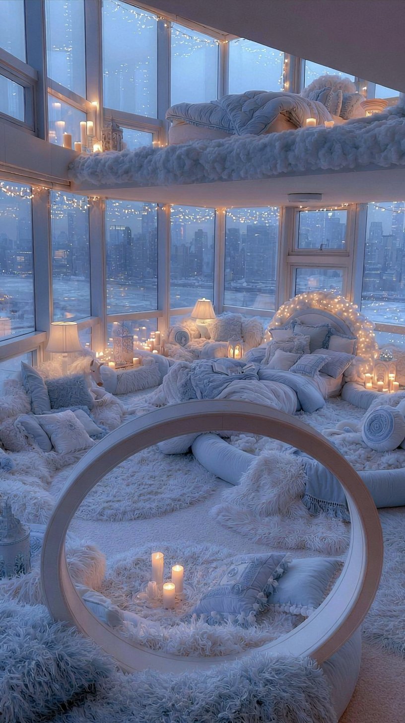 Dreamy Blue Aesthetic Bedroom with Cozy Loft Setup 🥰