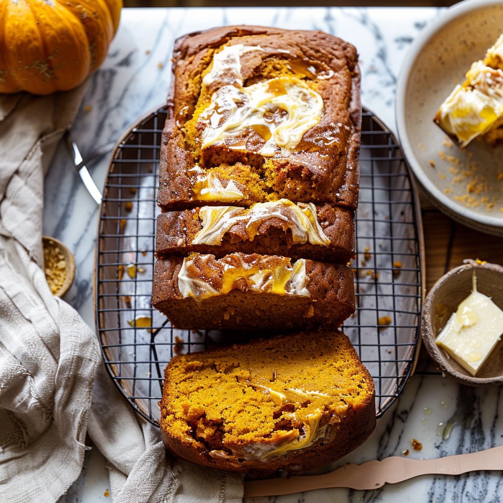 Cream Cheese Swirled Pumpkin Bread with Salted Maple Butter