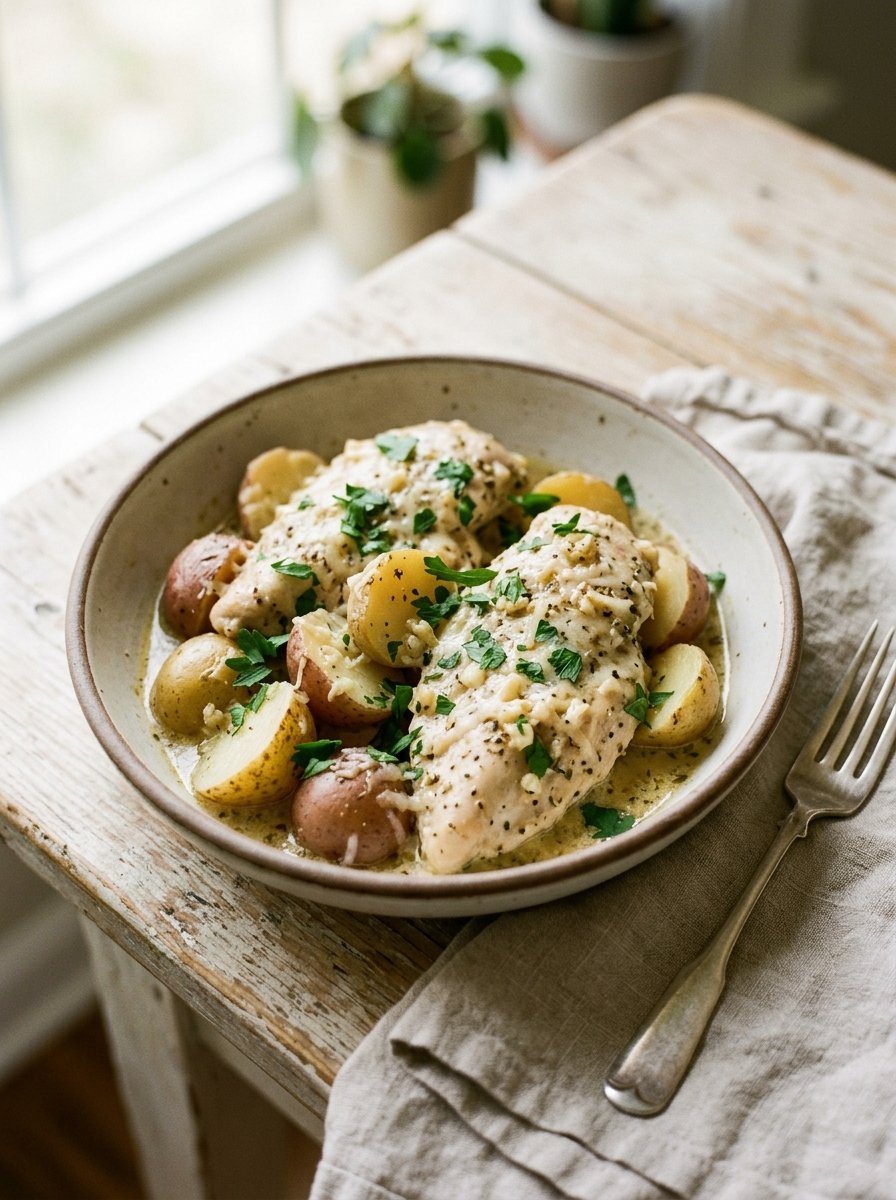 Crockpot Garlic Parmesan Chicken and Potatoes