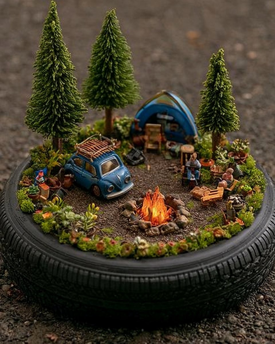 Recycled Tire Camping Adventure Mini Garden