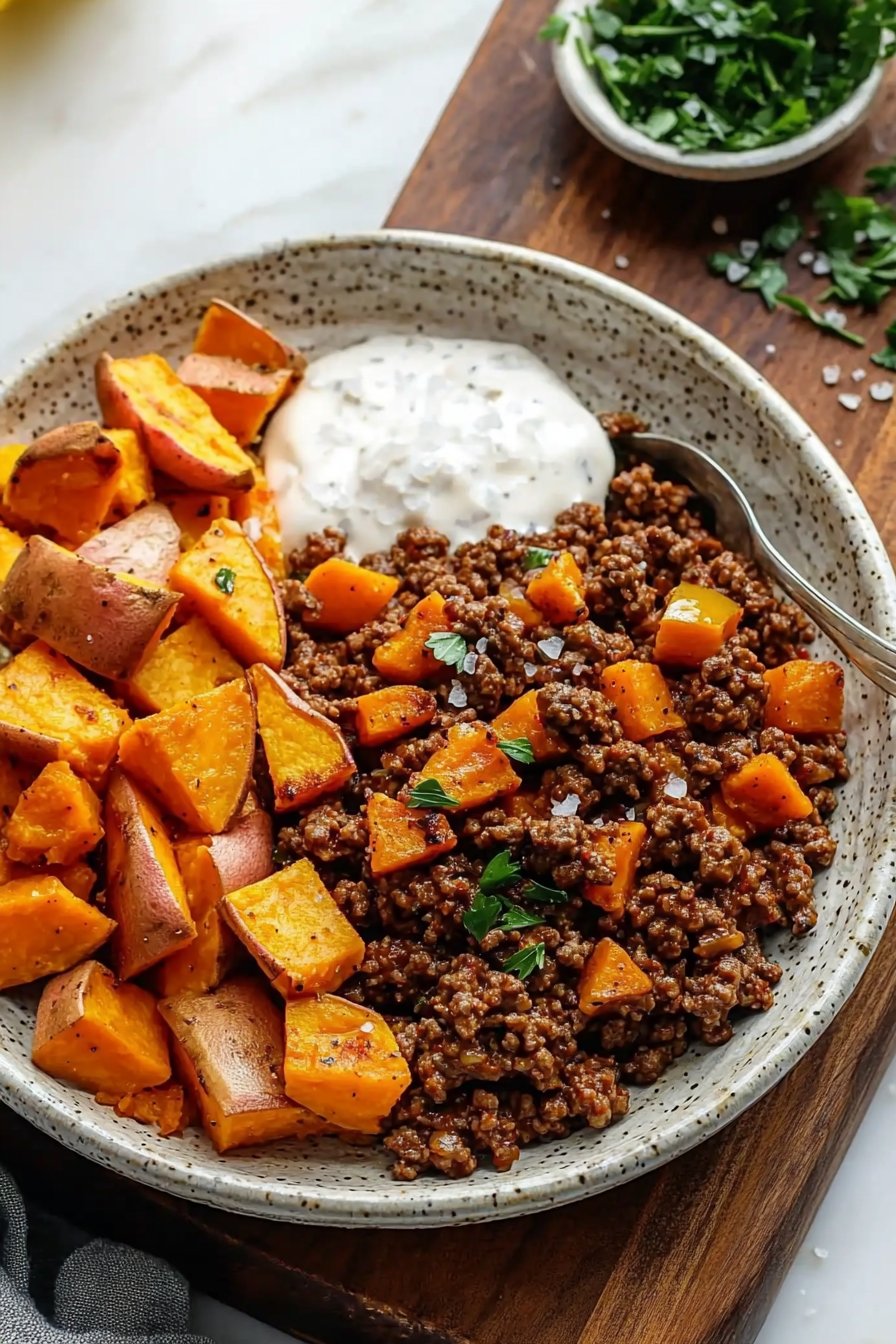 Viral Ground Beef Sweet Potato Bowl
