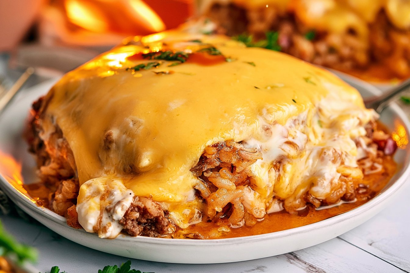 Beef Queso Taco Rice Casserole