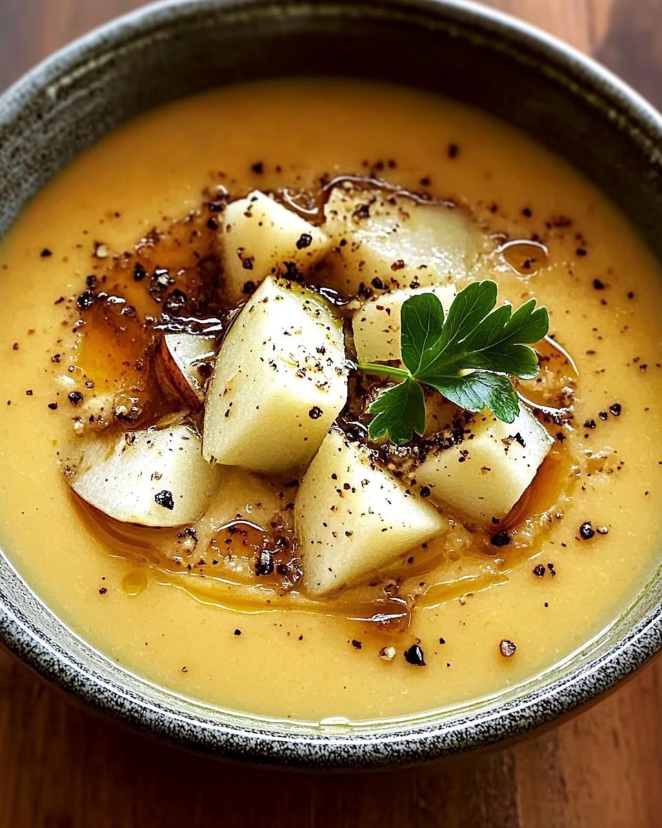 Steckrübensuppe mit karamellisierter Birne