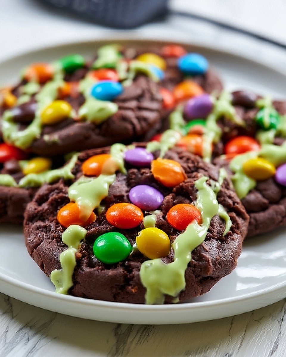 Chocolate Halloween Cookies with Witches Brew Frosting