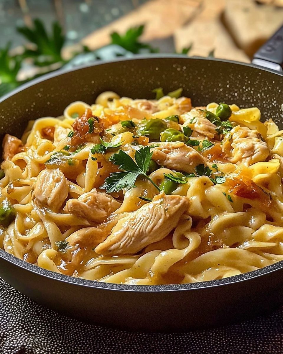 Ein Topf Spätzle mit Hühnchen