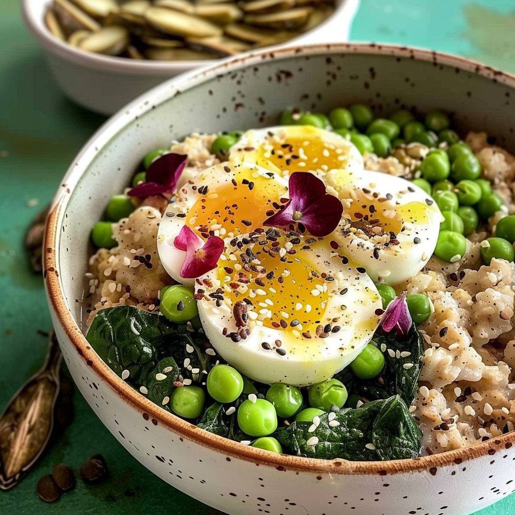 High-Fiber Savory Egg & Spinach Oatmeal Bowl