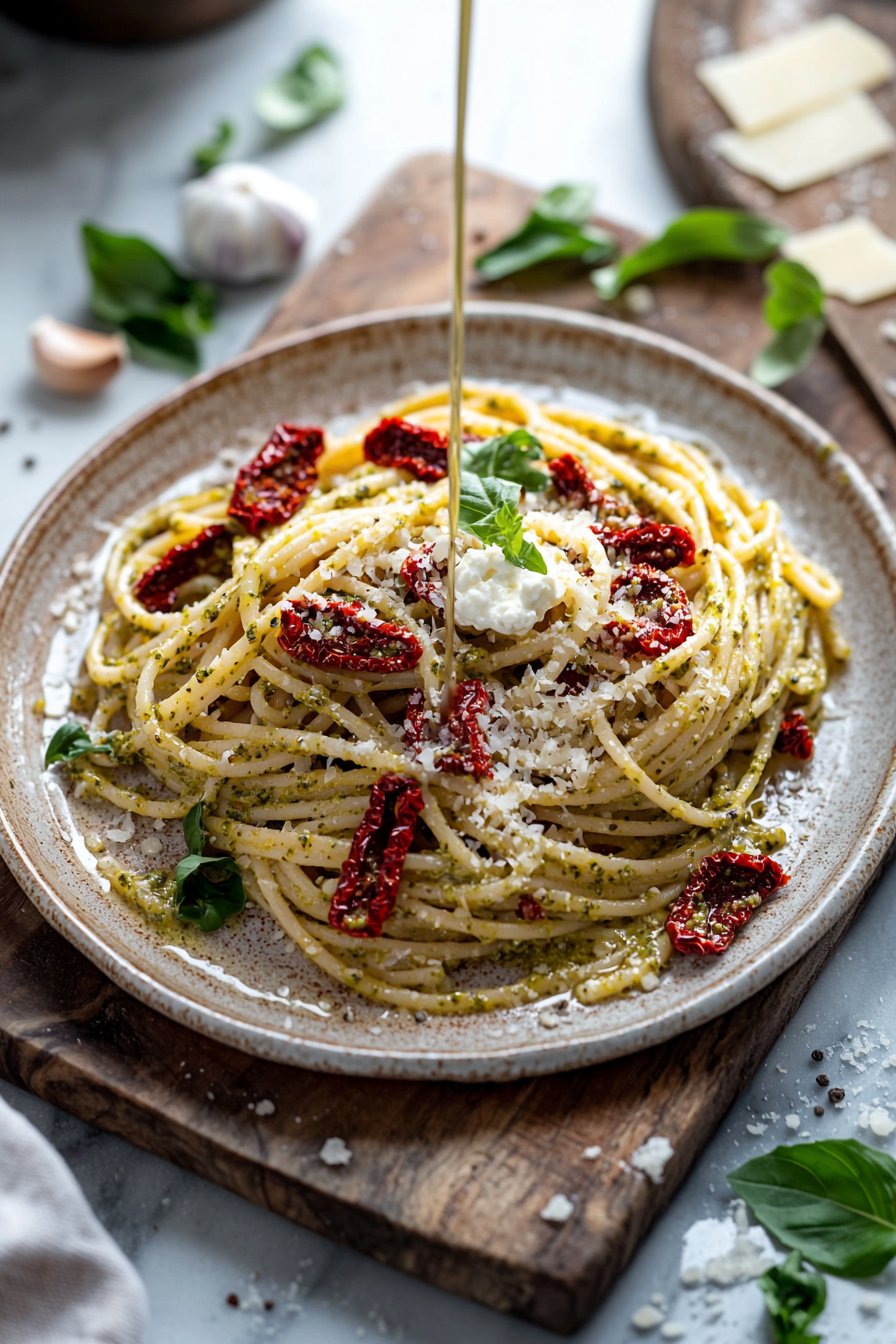Pasta with Sun-Dried Tomato Ricotta Pesto