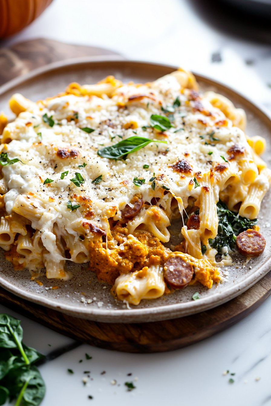 Pumpkin and Sausage Pasta Bake
