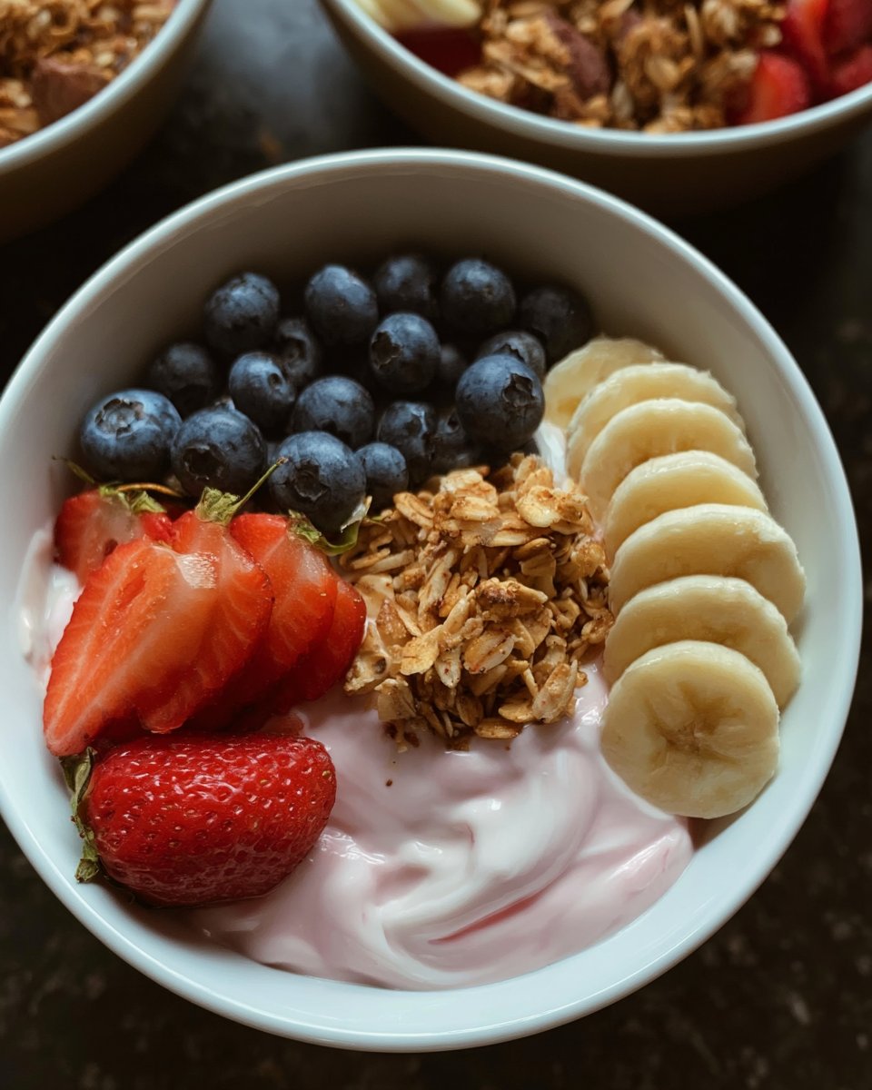 Healthy Yogurt Bowl with Strawberry, Banana, and Granola