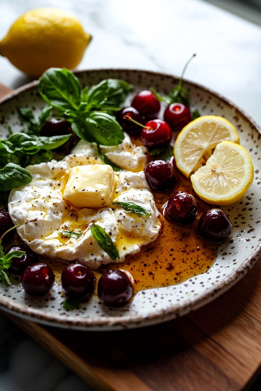 Burrata with Brown Butter Lemon and Cherries