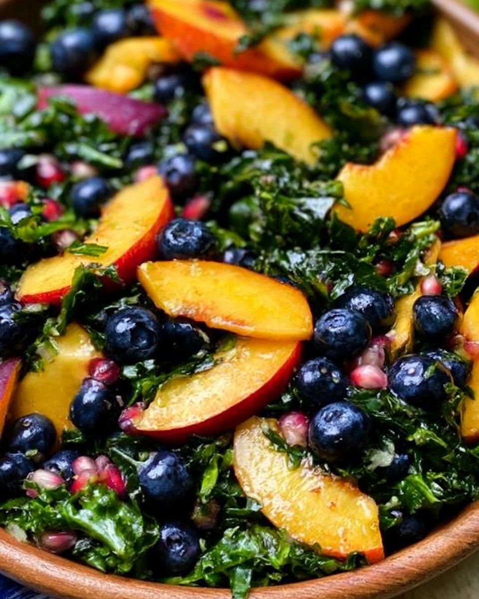 Peach and Blueberry Kale Salad