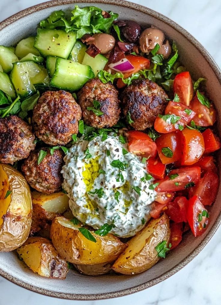 Greek Meatball Bowl