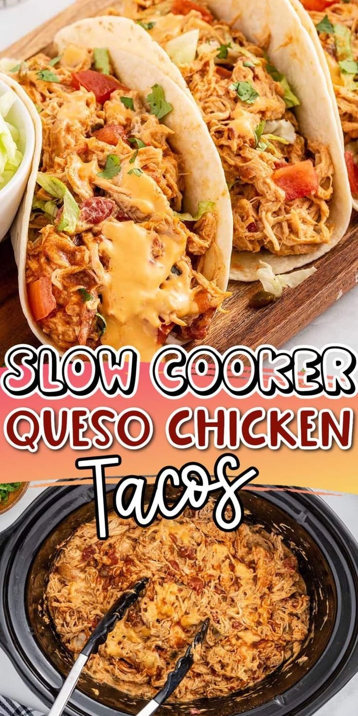 Slow Cooker Queso Chicken Tacos