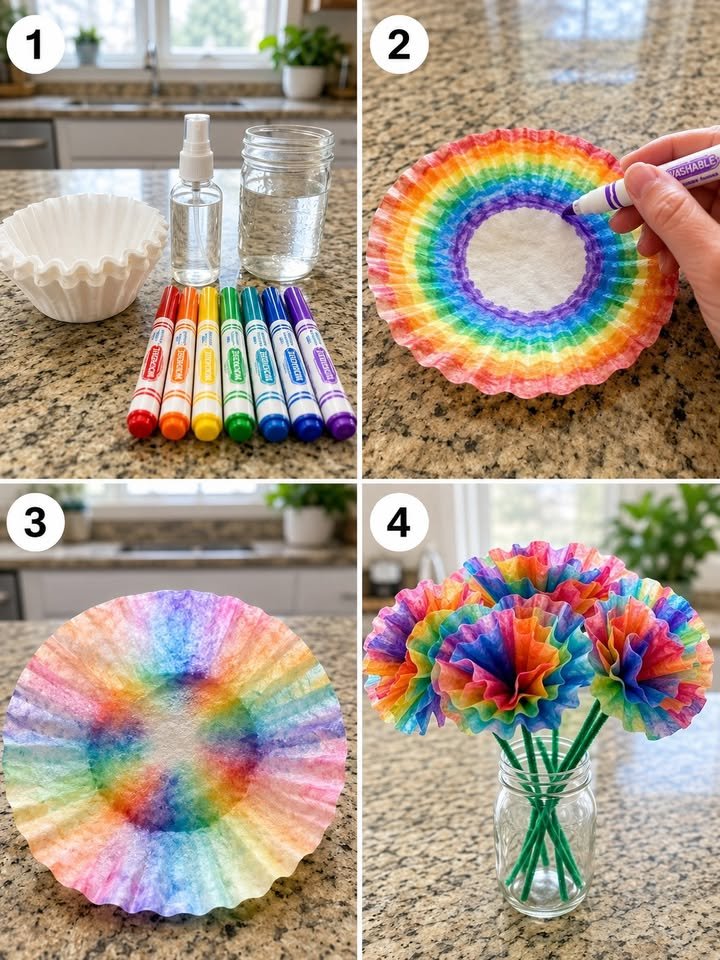 Wie man Regenbogenkaffeefilterblumen zu Hause macht 💖