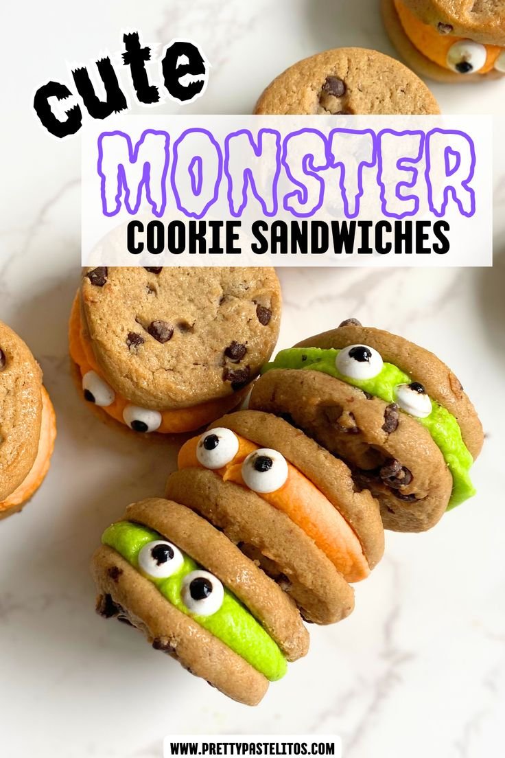 Cute Monster Cookie Sandwiches | No Bake Fall Desserts