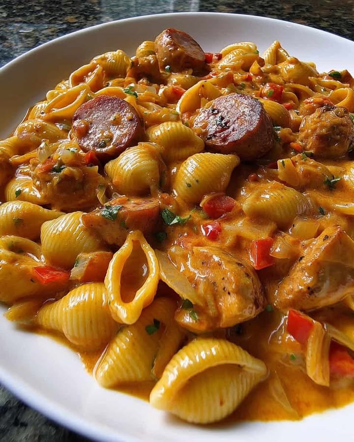 Creamy Sausage & Chicken Pasta in Rich Tomato Cream Sauce