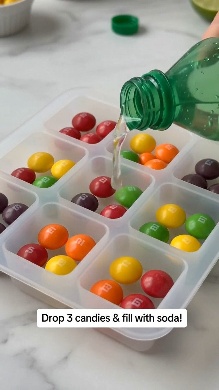 Sprite- und Skittles-Farbenflusswürfel erzeugen faszinierende Regenbogenreaktionen mit buntem Candy-Wissenschaft ✨ Eine spaßige STEM-Aktivität. Speichere dieses Projekt!