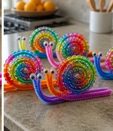 Regenbogenperlen-Pfeifenreiniger-Schnecken