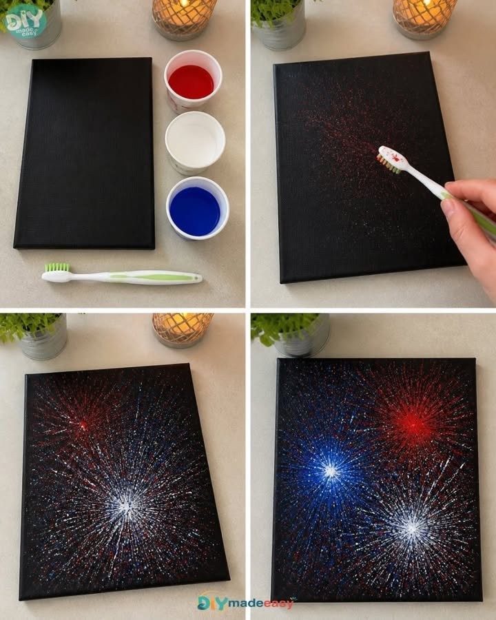 Einfache Anleitung zur Herstellung von Feuerwerks-Spritzcanvas zu Hause ❤️