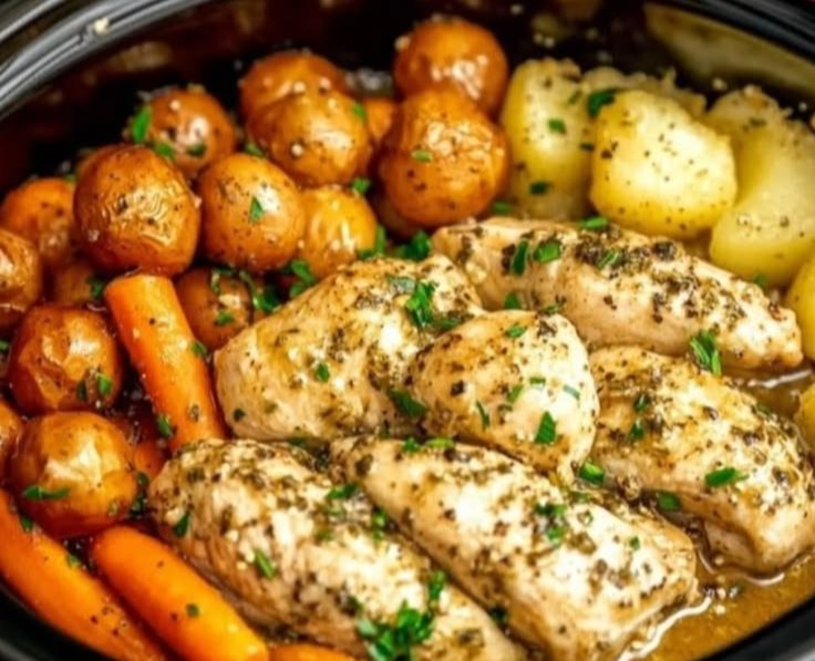 Cozy and Easy Crockpot Garlic Herb Chicken & Veggies