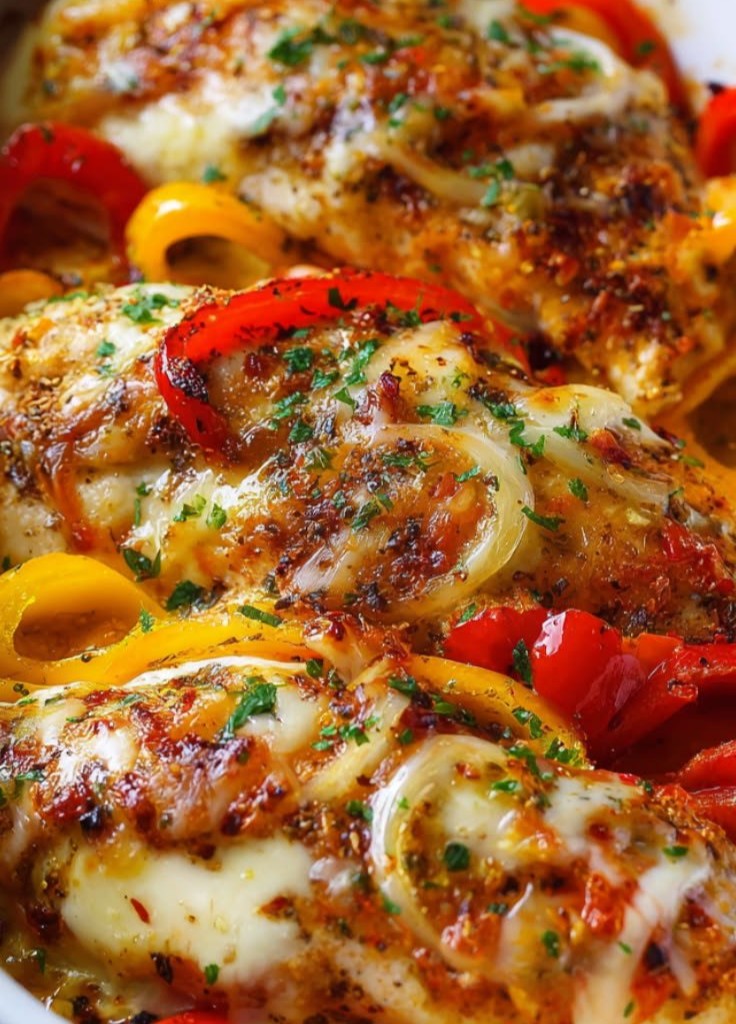 Cheesy Baked Chicken Breast and Peppers