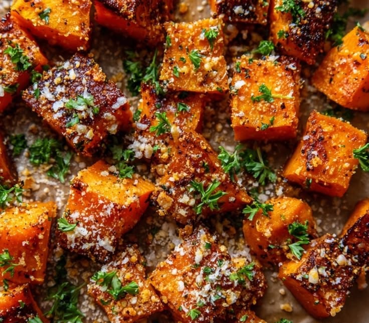 Garlic Parmesan Roasted Sweet Potatoes