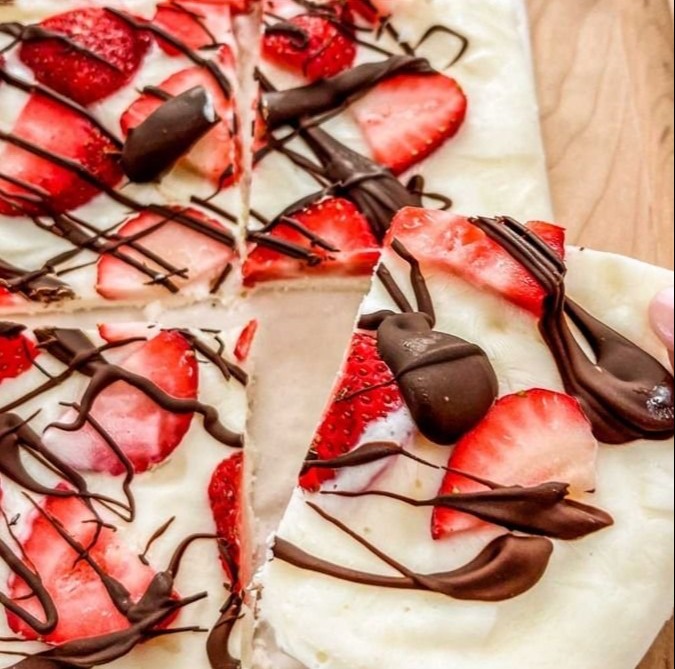 Fresh Strawberry Yogurt Bark with Dark Chocolate